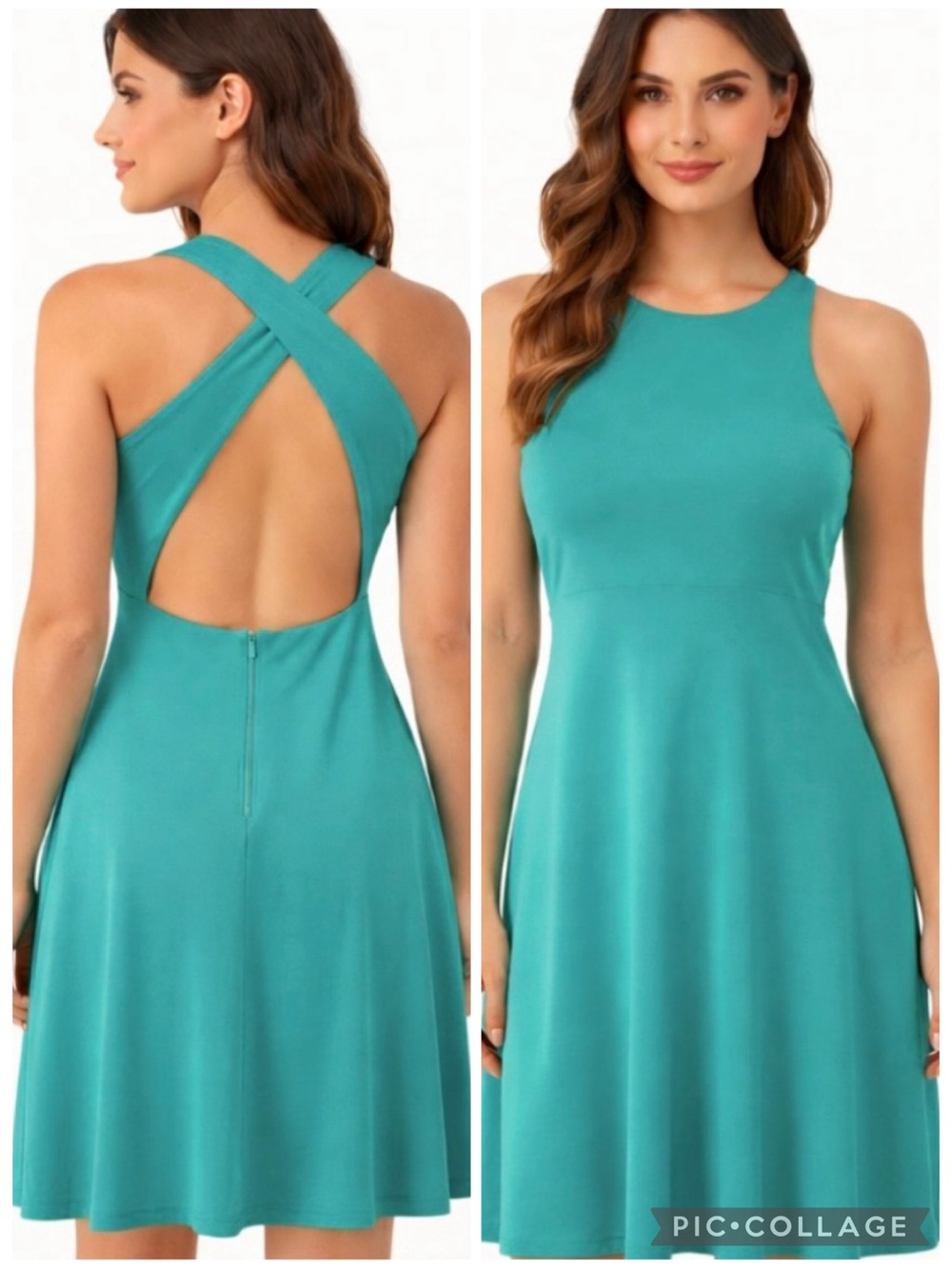 Isaac Mizrahi Dress Turquoise Halter Crisscross Open Back Knit NWT 6 Chic